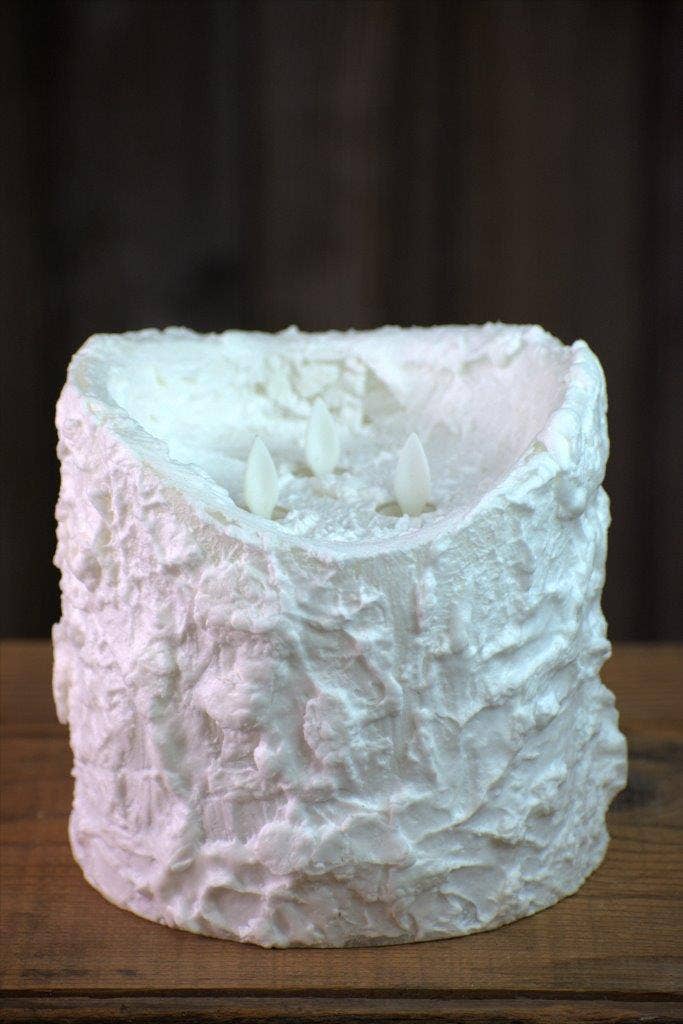 Bumpy White 3 Wick Moving Flame LED Candle 6in by 6in