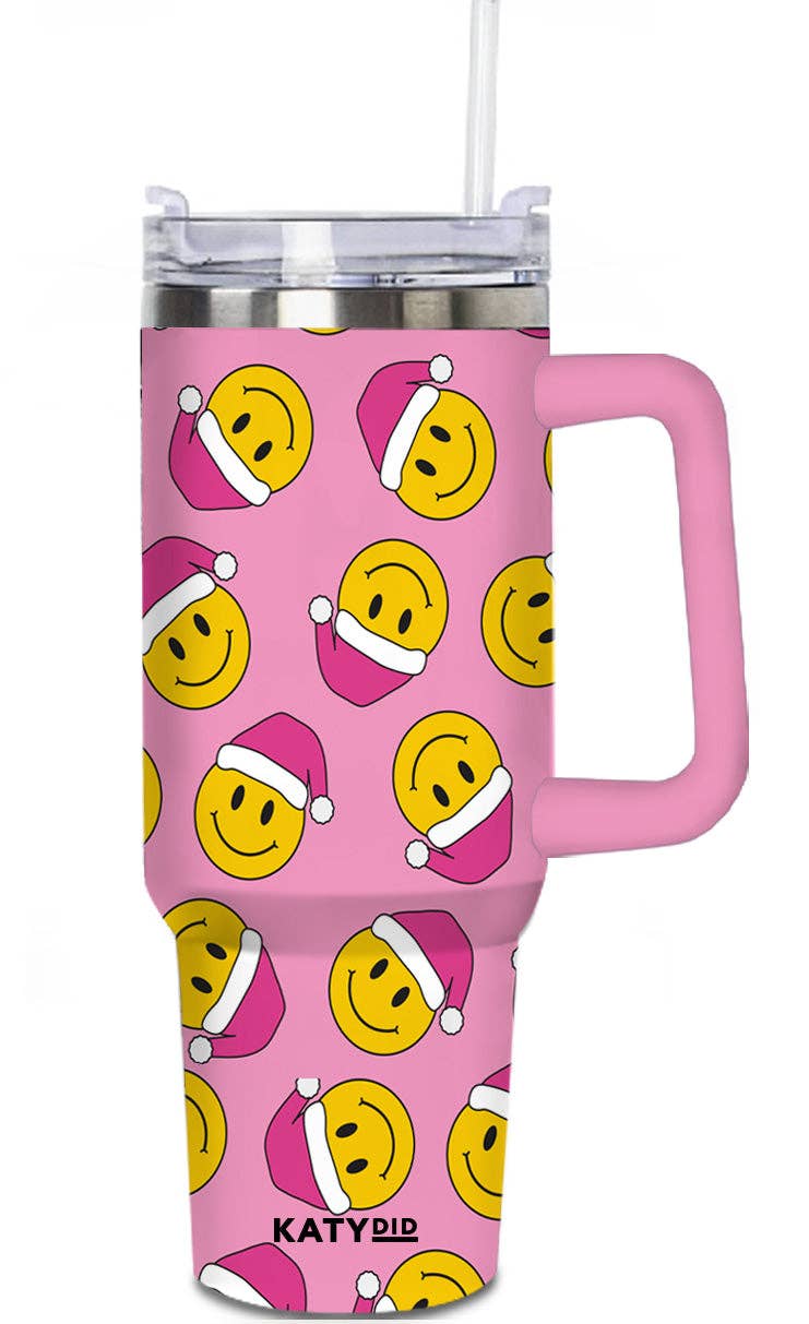 Happy Face Santa Hats Repeat Tumbler with Handle