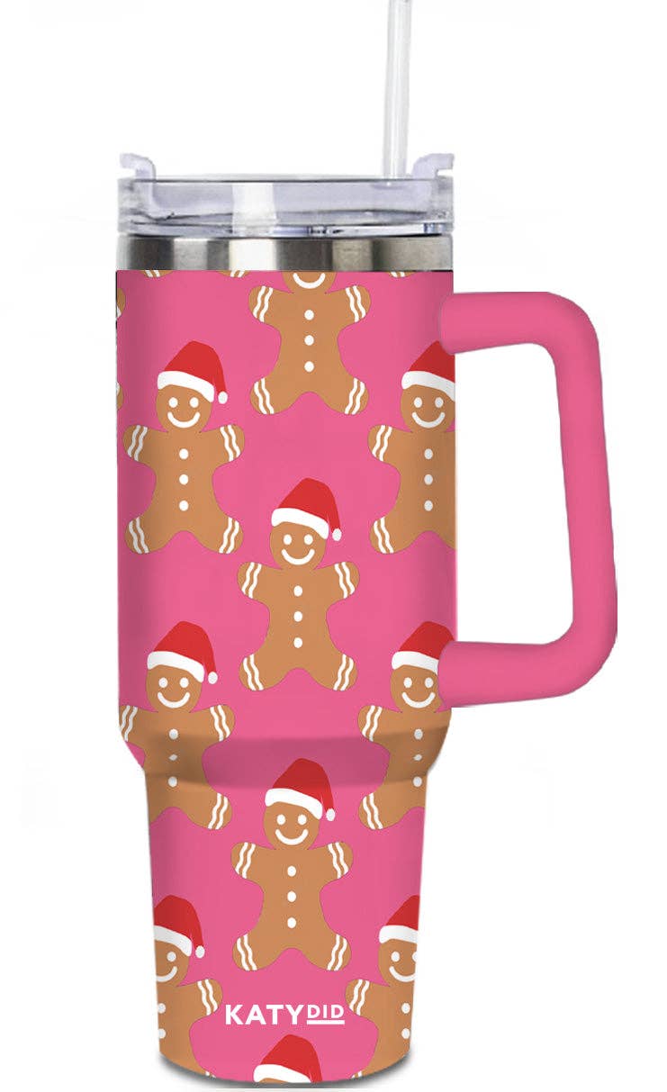Gingerbread Men with Santa Hats Design Tumbler