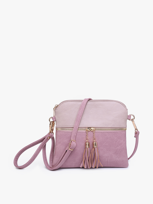 M1785 Tara Double Zip Crossbody/Wristlet: Pink/Mauve