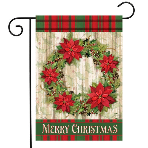 Poinsettia Wreath Christmas Garden Flag
