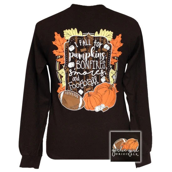 "I Fall for Pumpkins, Bonfires, S'mores and Football" Long Sleeve