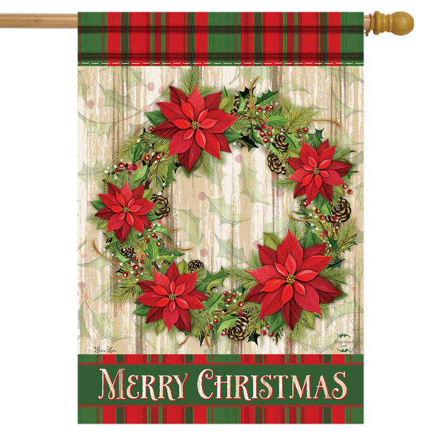 Poinsettia Wreath House Flag