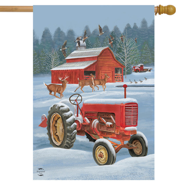 Winter on the Farm House Flag