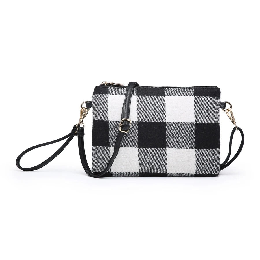 Meriam Crossbody/ Clutch/ Wristlet (Black & White Plaid)