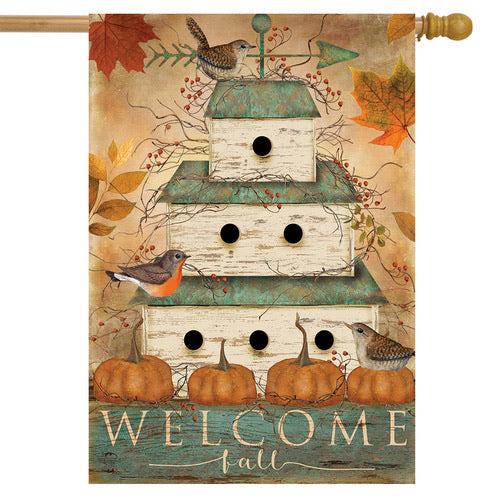 Welcome Fall Birdhouse House Flag