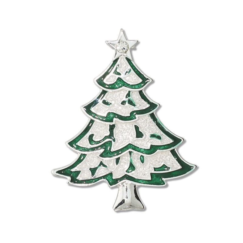 Green and White Glitter Tree Pin