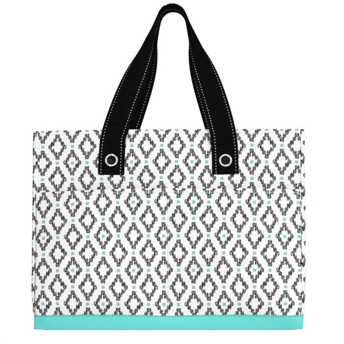 Uptown Girl Pocket Tote Bag (Teal Diamond)