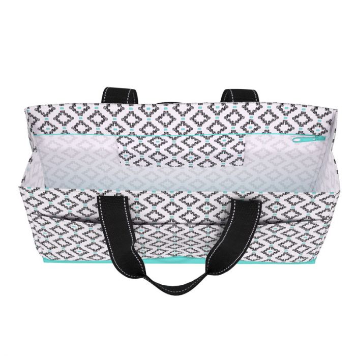 Uptown Girl Pocket Tote Bag (Teal Diamond)