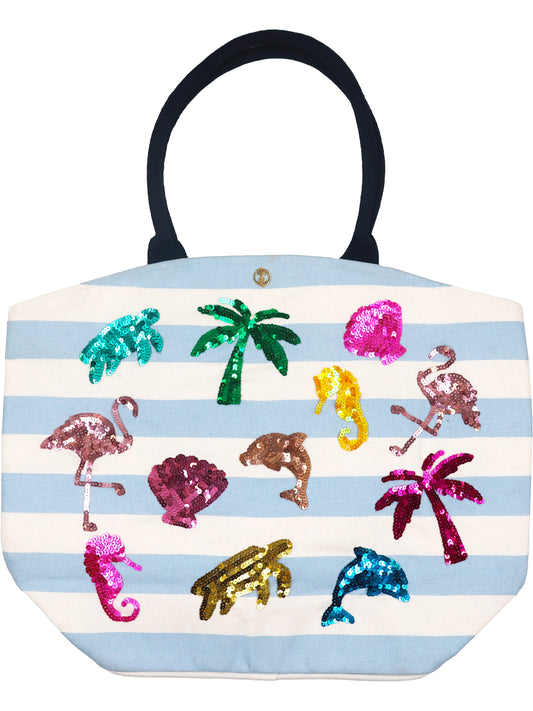 Beach Embroidered Sequin Tote Bag