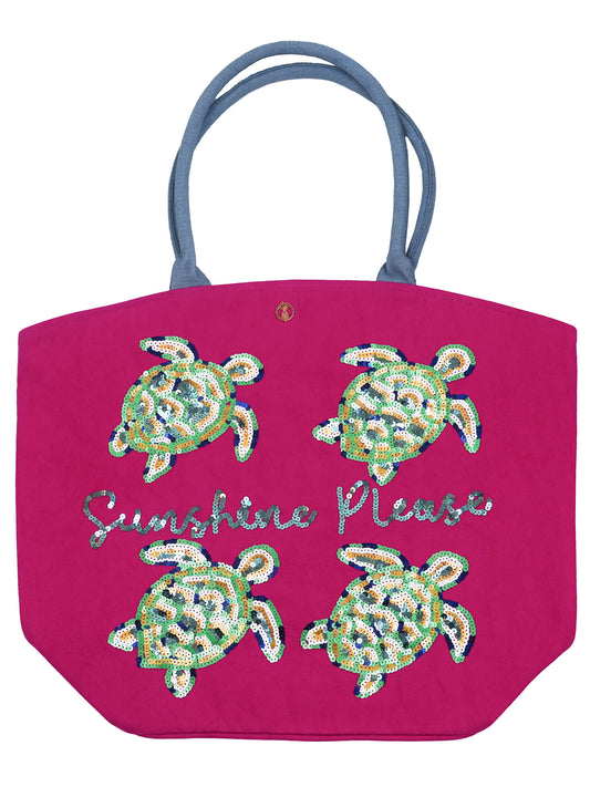 Turtle Embroidered Sequin Tote Bag