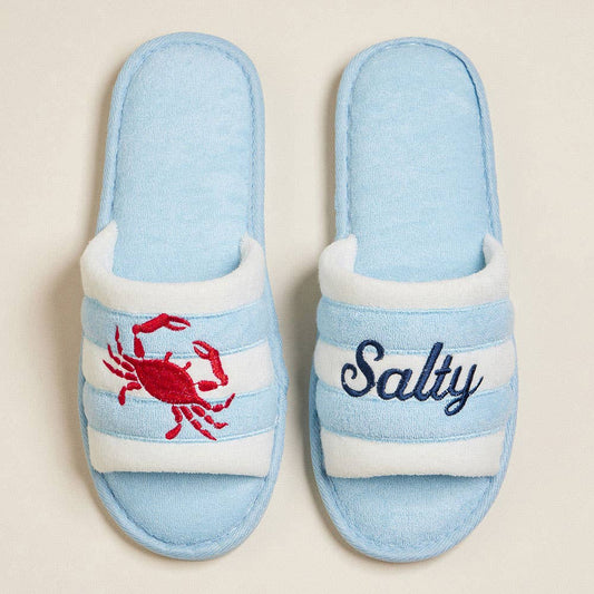 Crab Salty Embroidered Slippers
