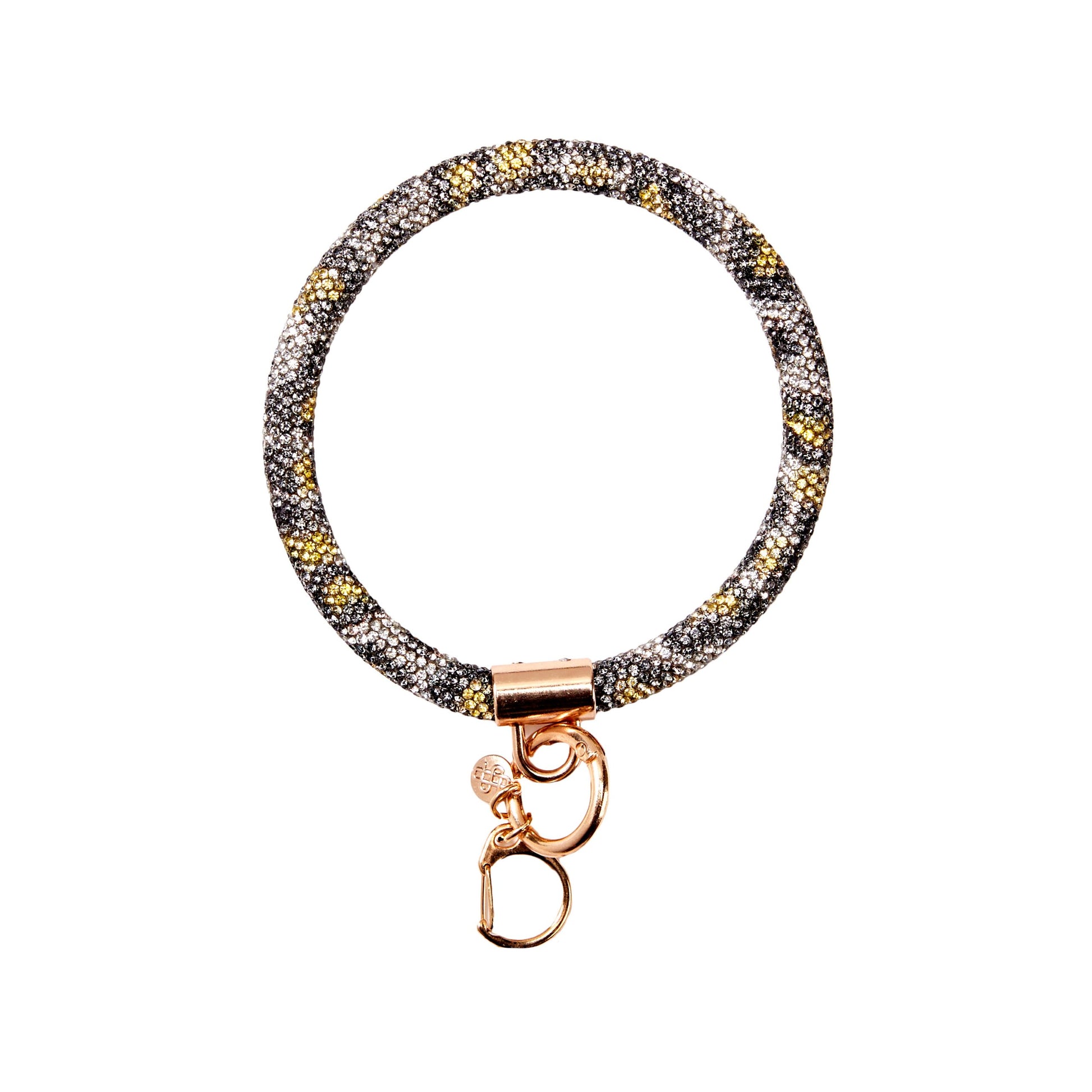Stunning Wristlet Leopard Print Bangle Bracelet Key Chain Ring Clip Holder, 3 Inside Diameter