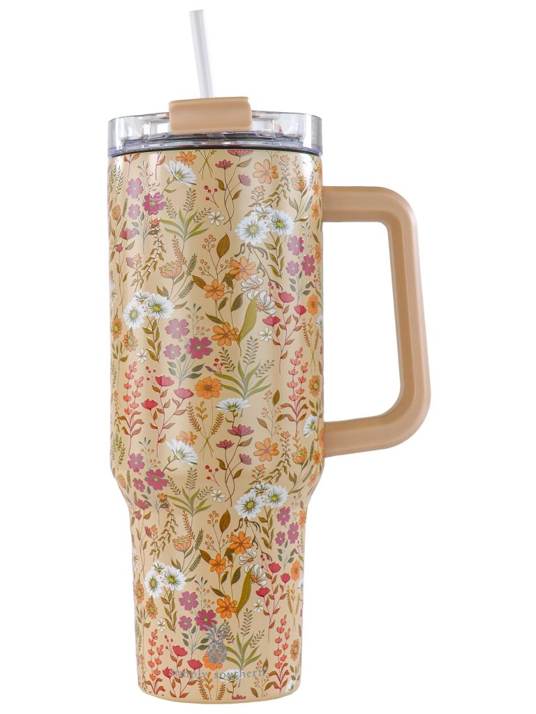 Tan Flowers 40oz Tumbler by Simply Southern