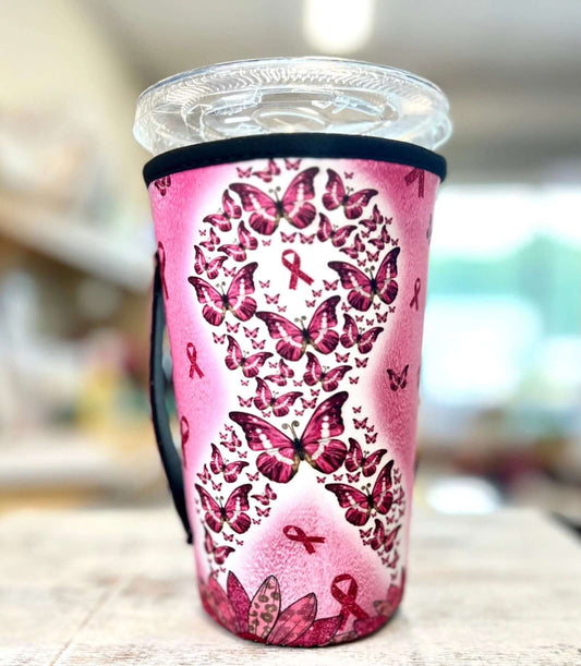 30 OZ Butterfly Breast Cancer  Insulated Cup Cover Sleeve