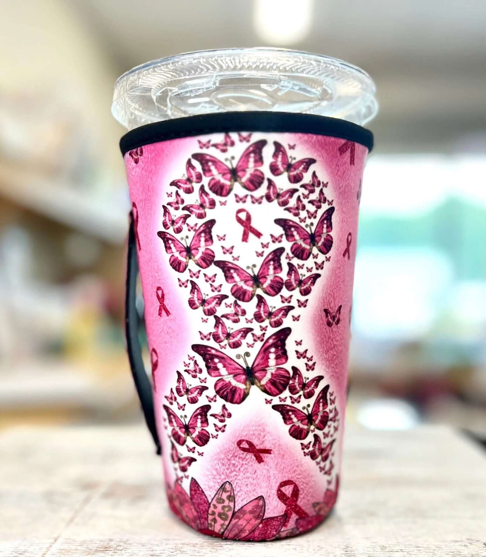 30 OZ Butterfly Breast Cancer Insulated Cup Cover Sleeve - Thumbnail 3