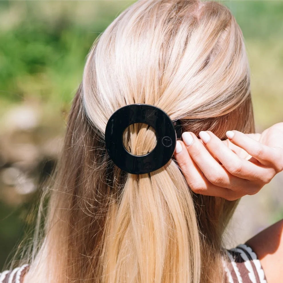 Jet Black Flat Circle Hair Clip