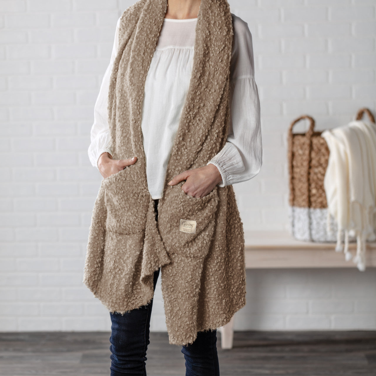 Giving Collection Camel Brown Giving Shawl With Pockets