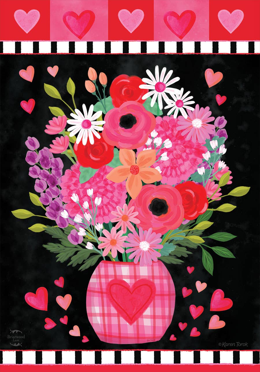 Hearts and Flowers Valentine's Garden Flag 18" x 12.5"