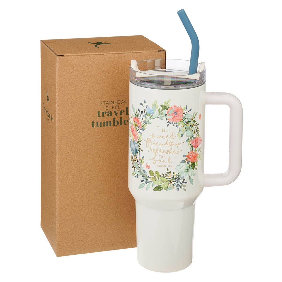 Tumbler w/straw SS Sweet Friendship Prov. 27:9