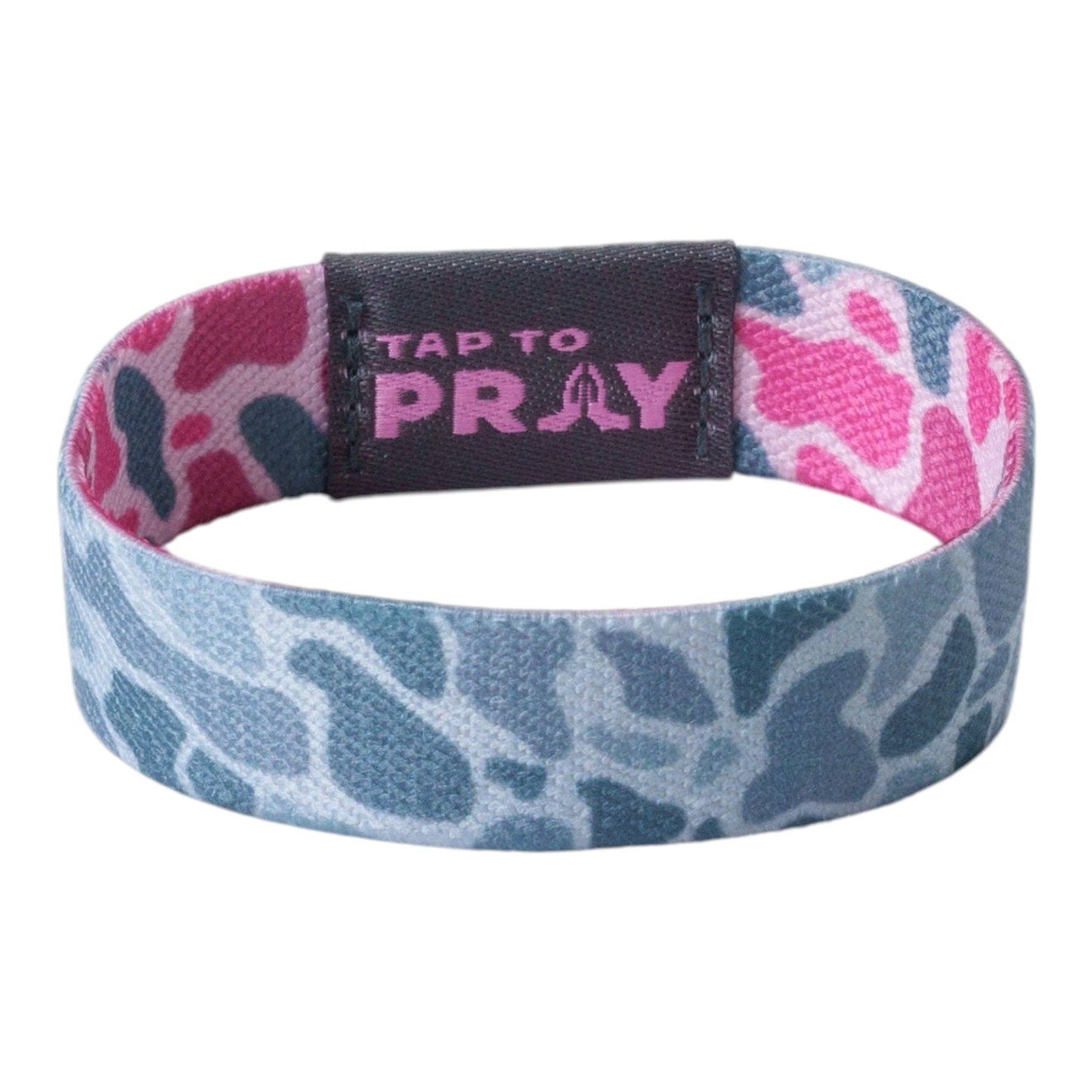 Tap To Pray® Wristband – River Rock Camo - Pink & Ash: Large
