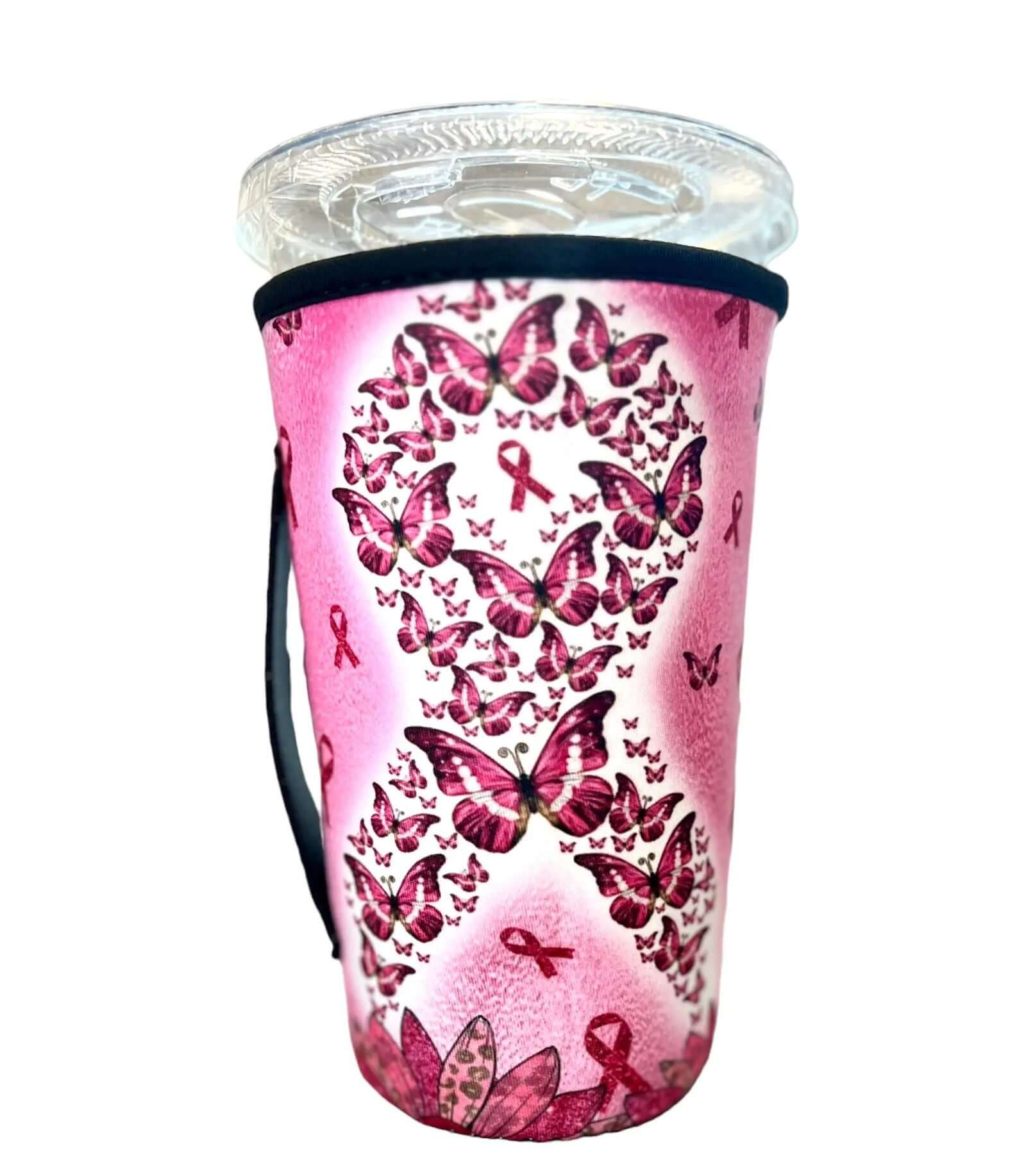 30 OZ Butterfly Breast Cancer Insulated Cup Cover Sleeve - Thumbnail 2