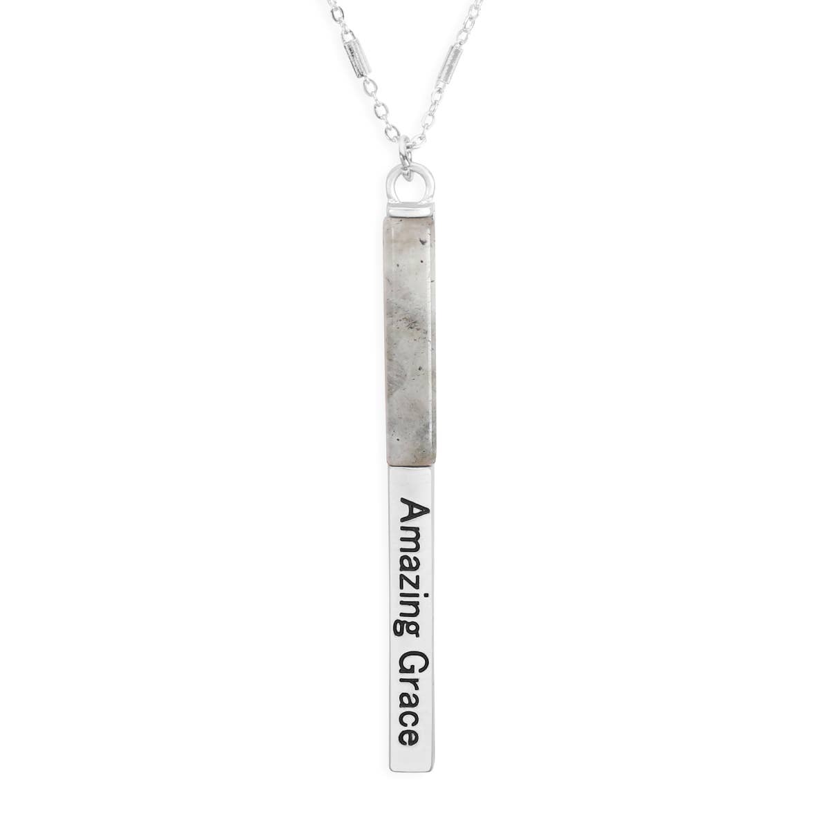 AMAZING GRACE HALF METAL STONE BAR PENDANT NECKLACE