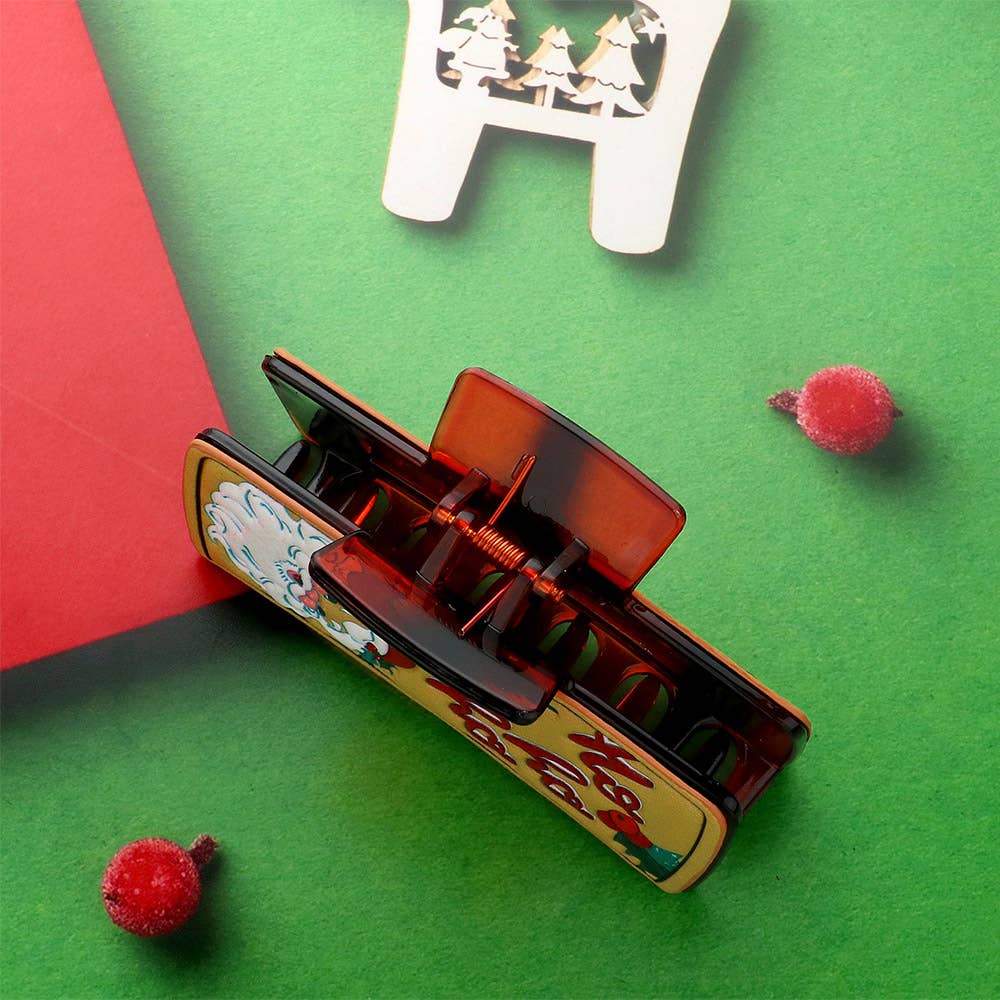 Faux Leather Embossed Christmas HoHoHo Santa Hair Claw Clip