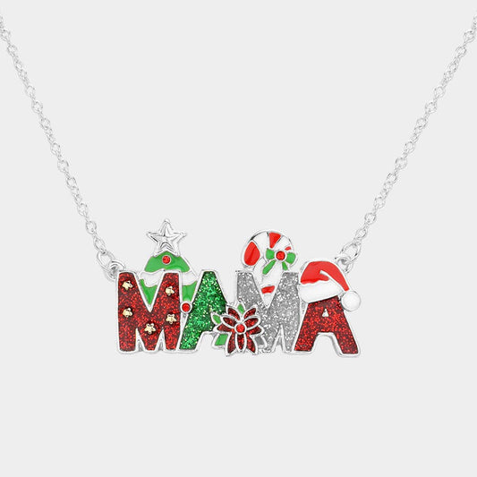 MAMA Message Pendant Necklace: SILVER MULTI