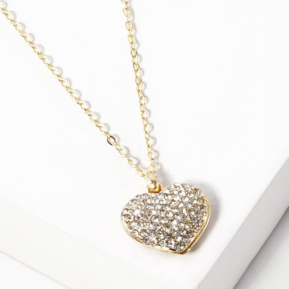Crystal pave heart pendant necklace: Red