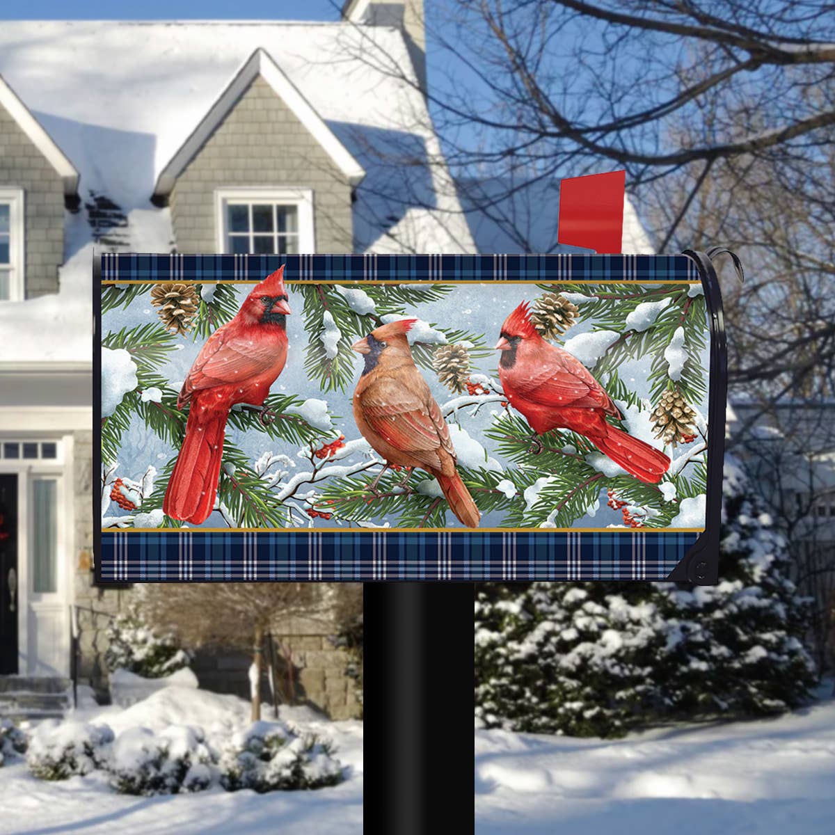 Wintertime Cardinals Winter Mailbox Cover