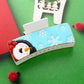 Faux Leather Embossed Christmas Snowman Hair Claw Clip