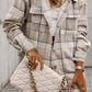 Khaki Plaid Shirt emovable Hood Buttoned Shacket: Khaki / 100%Polyester / M