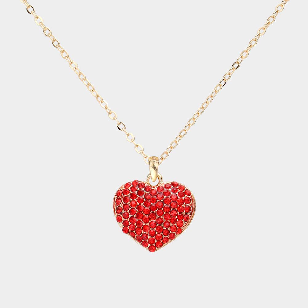 Crystal pave heart pendant necklace: Red
