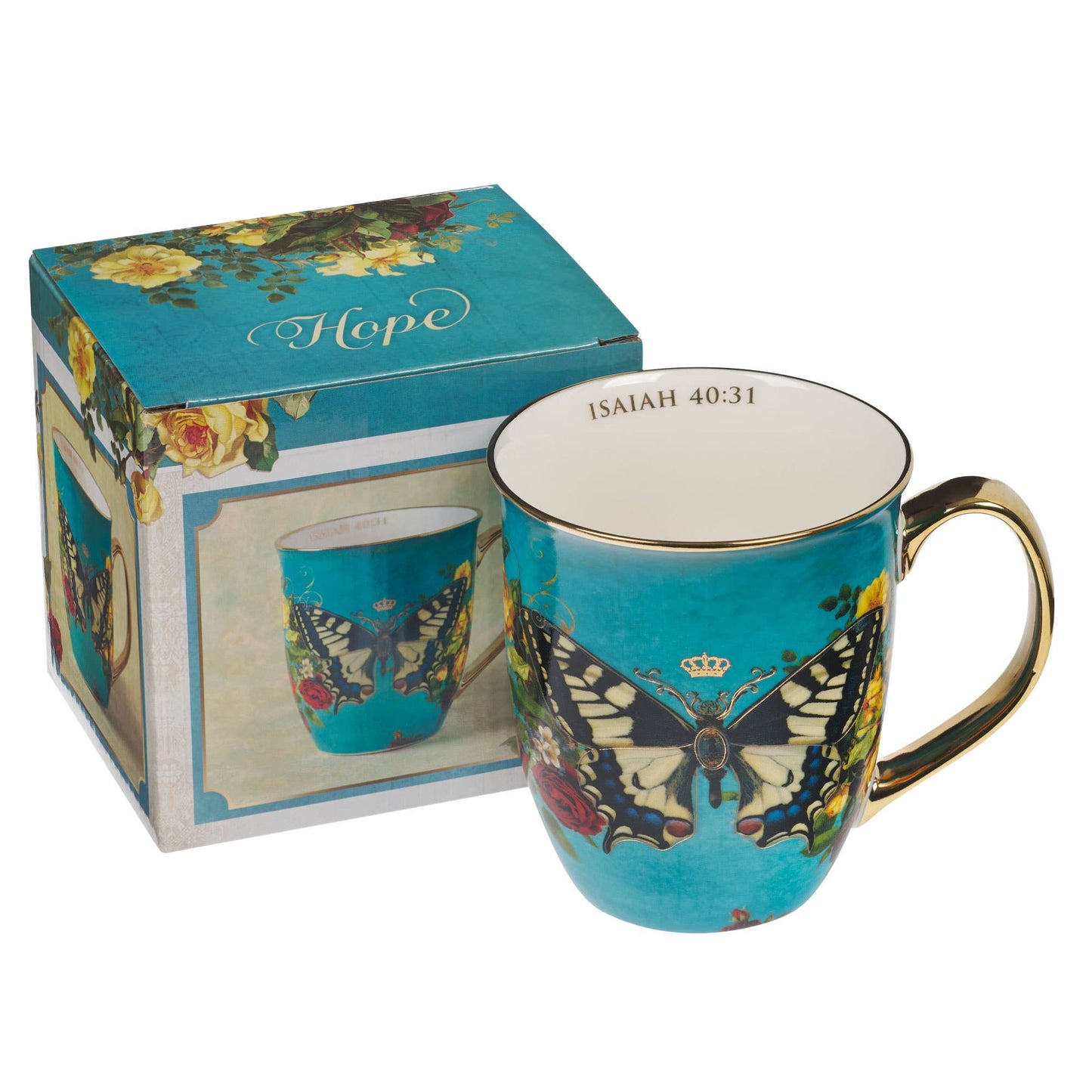 Hope Teal Butterfly Ceramic Coffee Mug - Isaiah 40:31