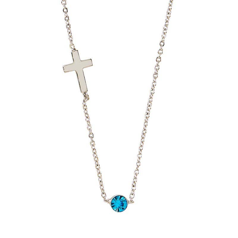 Cross Necklace - Aquamarine