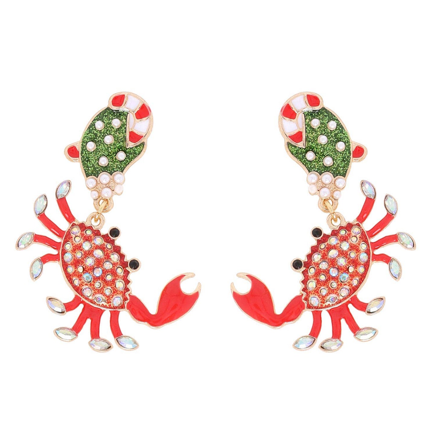 Pearl Studded Christmas Crab Earrings