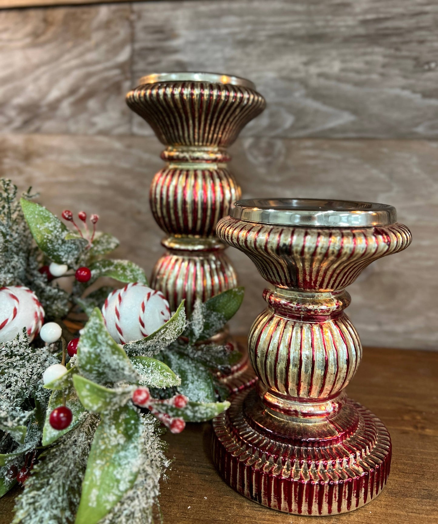 Small Candy Striped Glass Candle Holder 4.5x6in