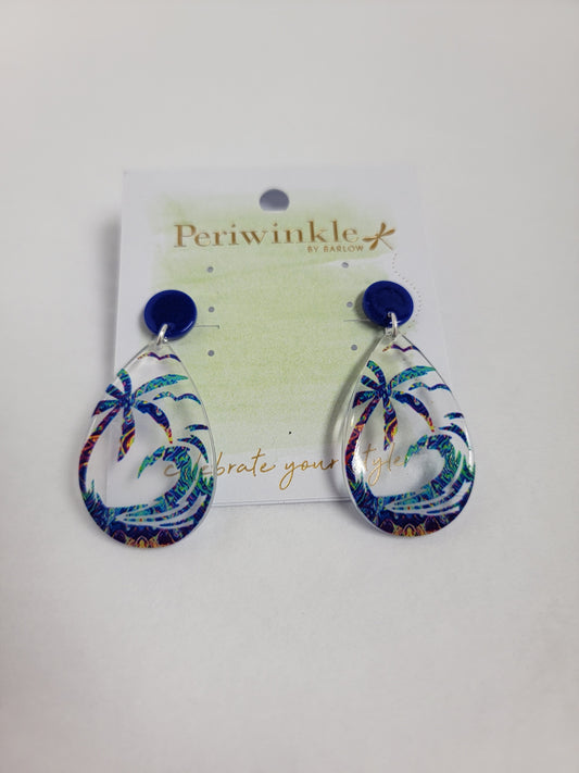 Blue Palm tree & Wave Earrings