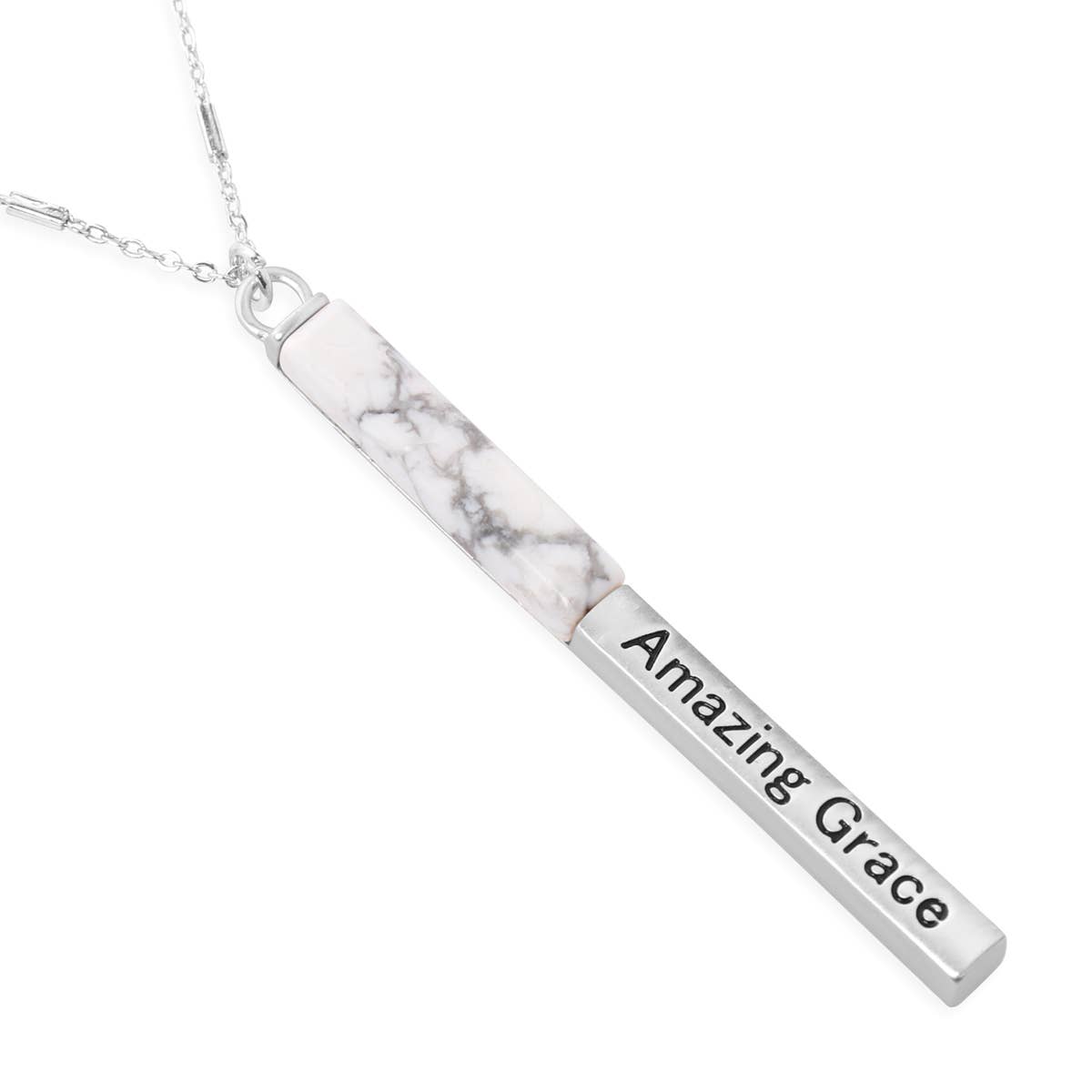 AMAZING GRACE HALF METAL STONE BAR PENDANT NECKLACE