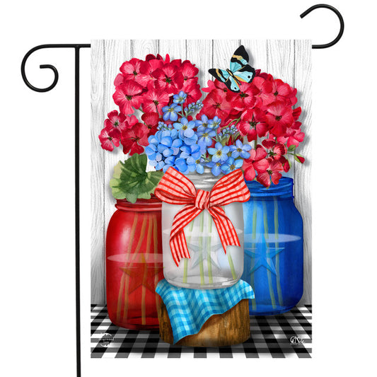 Red White and Blue Jars Floral Garden Flag