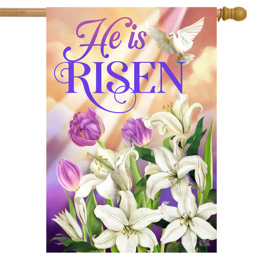 He Is Risen Lilies House Flag