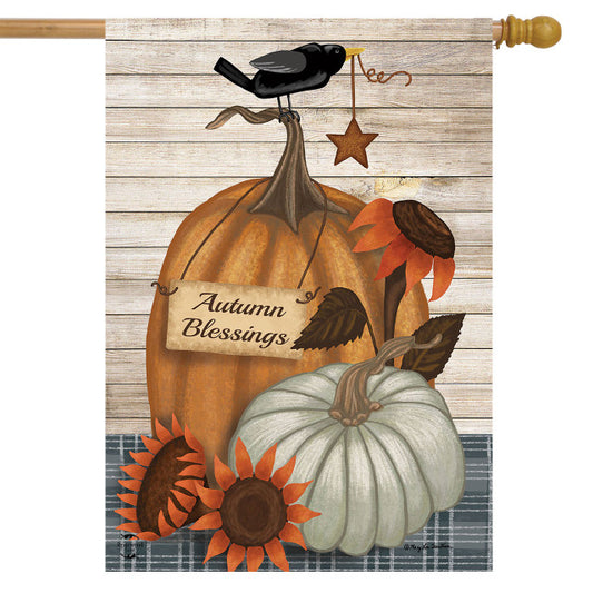 Rustic Autumn Blessings House Flag