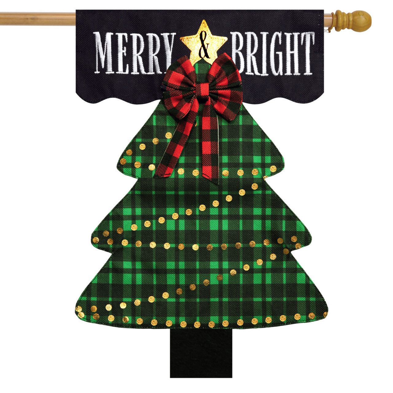 Merry and Bright Tree Double Sided Burlap House Flag