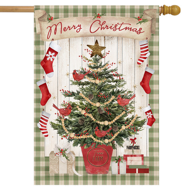 Potted Christmas Tree House Flag