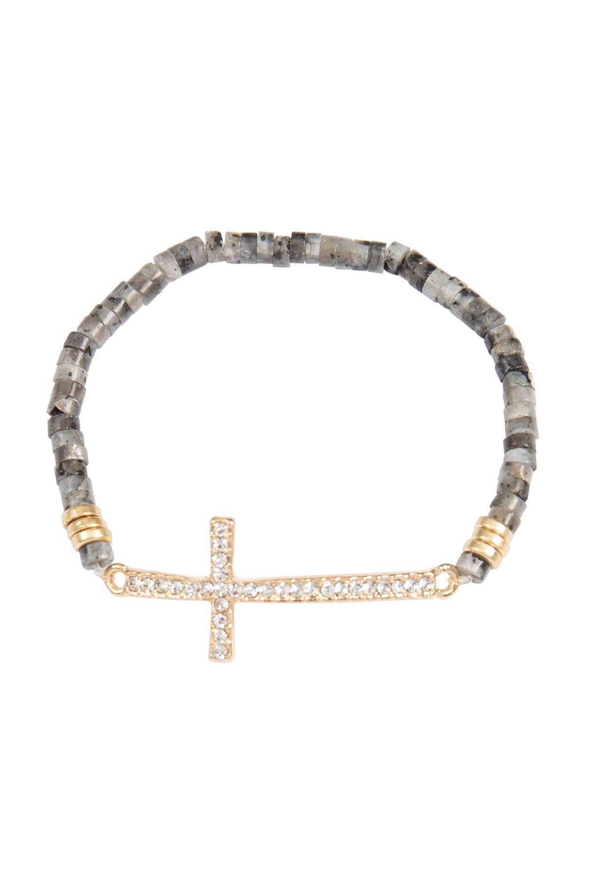 CROSS RHINESTONE NATURAL STONE STRETCH BRACELET