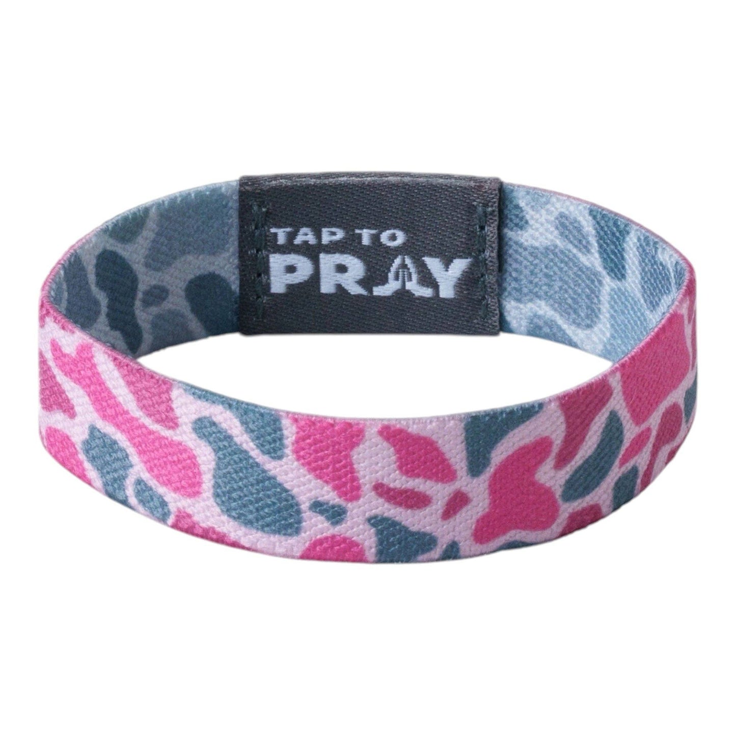 Tap To Pray® Wristband – River Rock Camo - Pink & Ash: Large