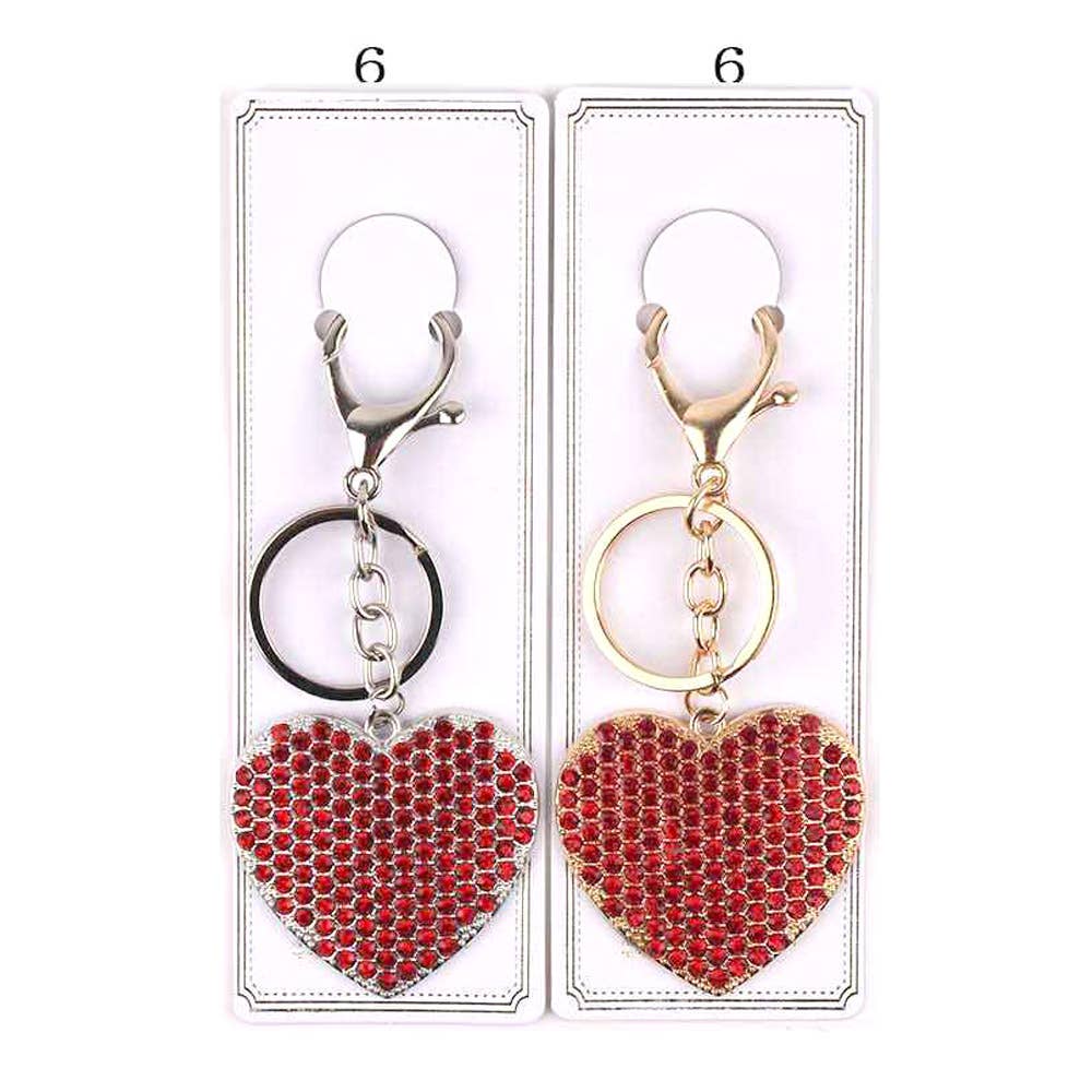 12PCS - Rhinestone Paved Heart Keychains