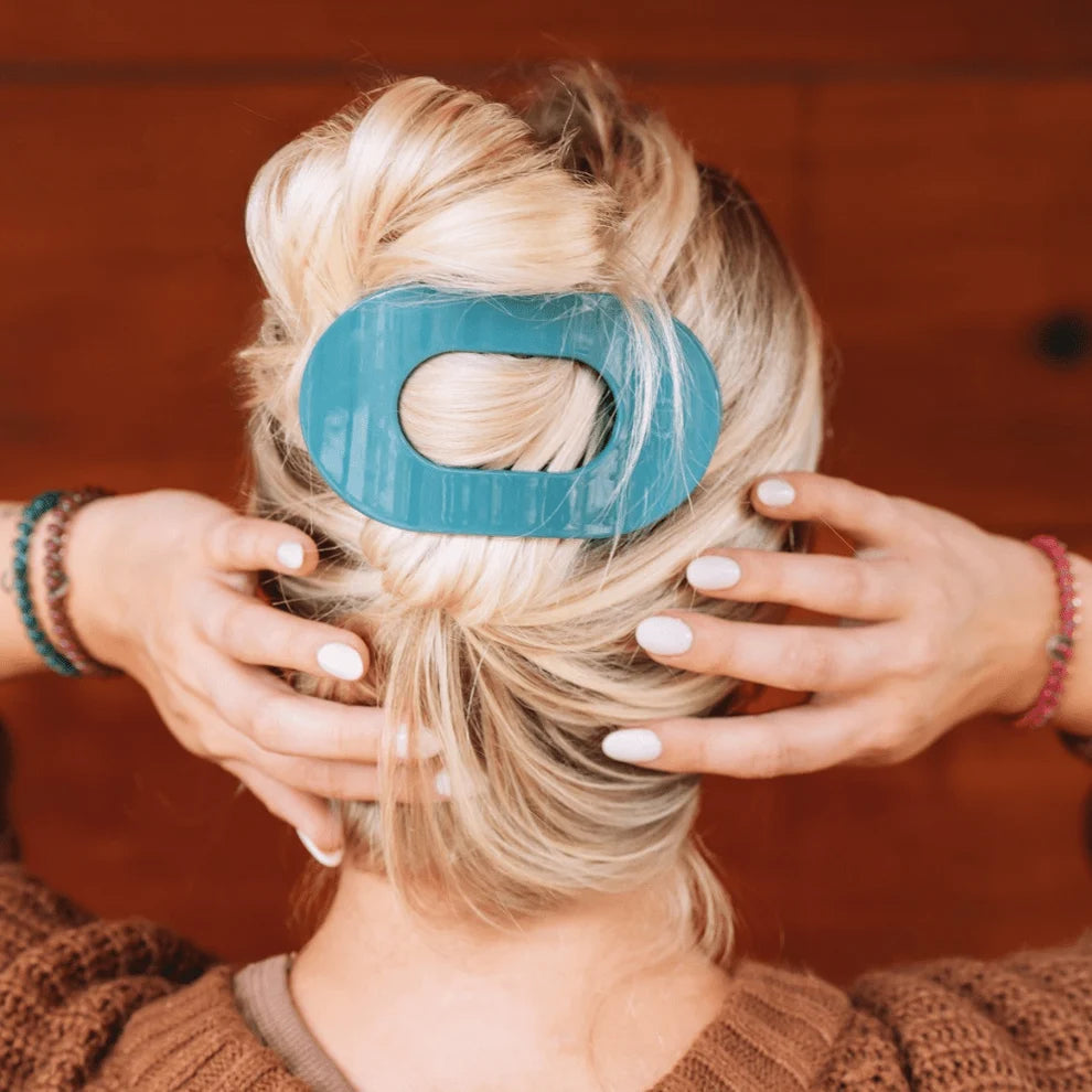Teal With It Flat Round Hair Clip