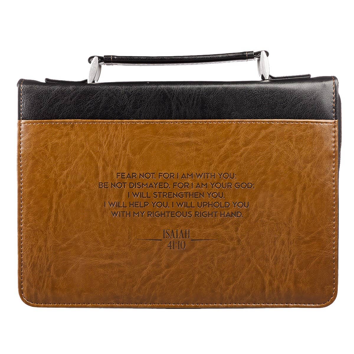 Bible Cover Classic Black/Brown Strengthen Isa. 41:10: Medium